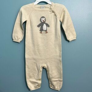 Baby GAP 6-12 Months Cream/Gray Penguin Long Sleeve Sweater Body Suit